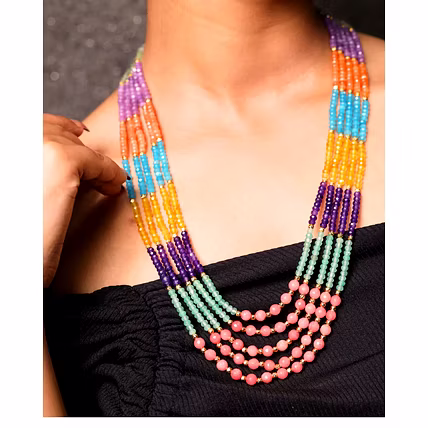 Multicolor Natural beads long Gemstone necklace-1
