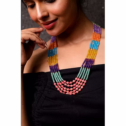 Multicolor Natural beads long Gemstone necklace-12742219