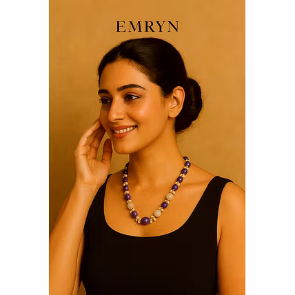 Onyx &amp; Melon Stone Balance Necklace - Gemstones Necklace-12744015