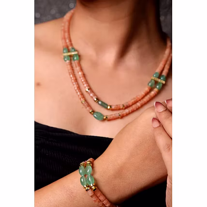 Peach Moonstone Beads Necklace - Gemstones Necklace-12744017