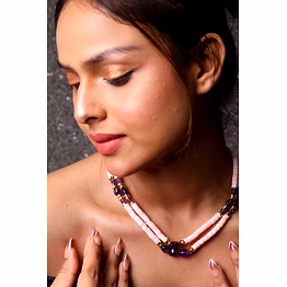emryn pink opal & amethyst beads necklace - gemstones necklace