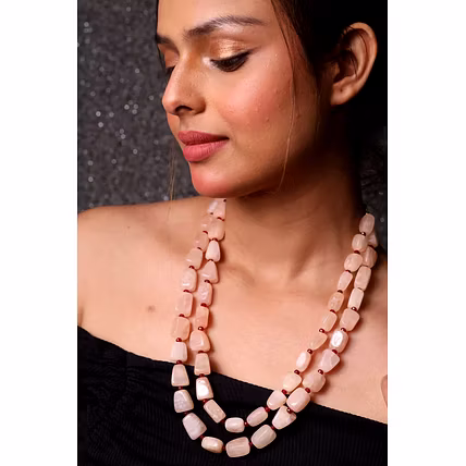 Pink Tumble Beads 2-Layer Necklace - Gemstones Necklace-12744627