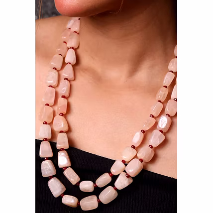 Pink Tumble Beads 2-Layer Necklace - Gemstones Necklace-3