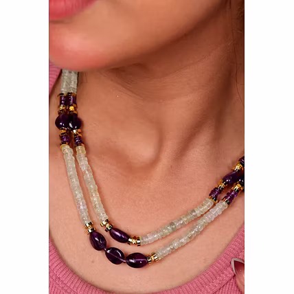 Prenite with Amethyst Heishi Beads Necklace - Gemstones Necklace-2