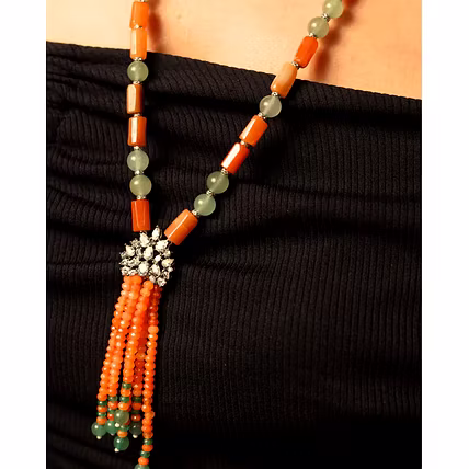 Red &amp; Green Aventurine with bunch style locket Necklace - Gemstones Necklace-1