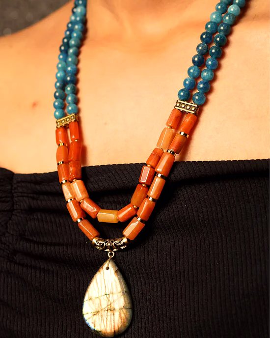 Red Aventurine & Apatite Beads with Locket Necklace - Gemstones Necklace image 2