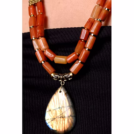 Red Aventurine &amp; Apatite Beads with Locket Necklace - Gemstones Necklace-2