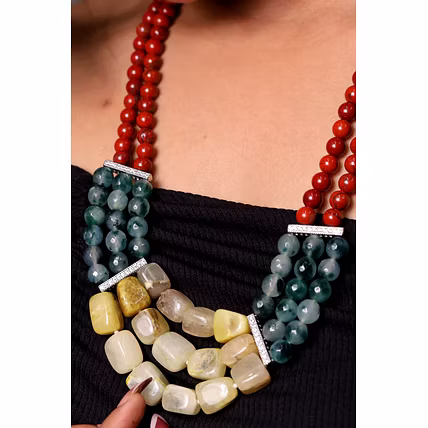 Red Aventurine with Green Jasper and Yellow Tumbles Necklace - Gemstones Necklace-2
