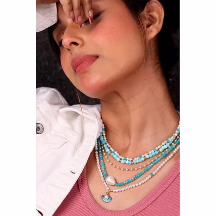 Refreshing vibes Layered Summer Necklace - Gemstones Necklace-12744833