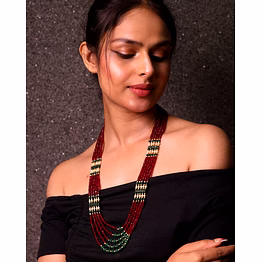ruby onyx with green pumpkin beads necklace - gemstones necklace