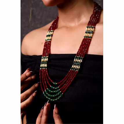 Ruby Onyx with green pumpkin beads Necklace - Gemstones Necklace-1