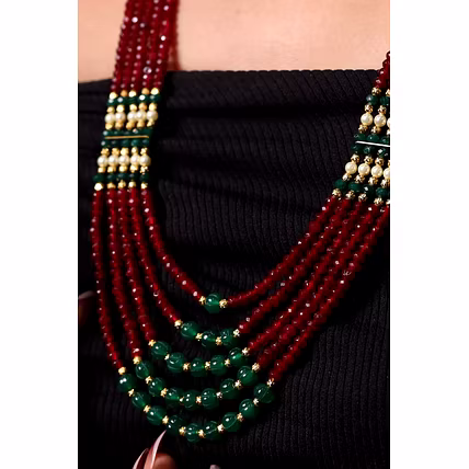 Ruby Onyx with green pumpkin beads Necklace - Gemstones Necklace-2