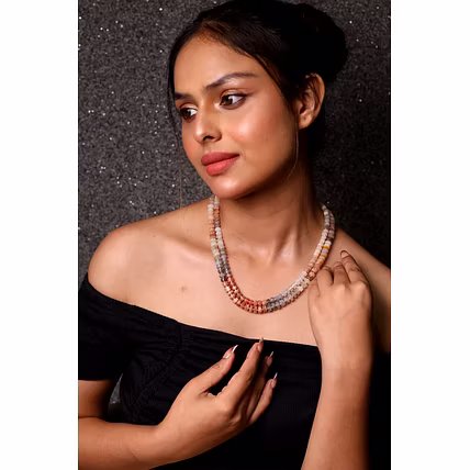 Shaded Moonstone Heishi cut Layered Necklace - Gemstones Necklace-12744887