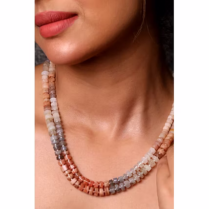 Shaded Moonstone Heishi cut Layered Necklace - Gemstones Necklace-2