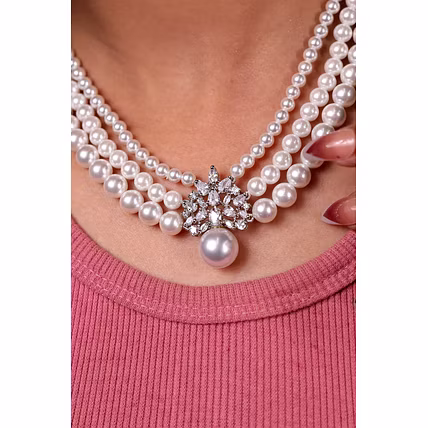 Shell Pearl Necklace with Pendant – 8mm, 6mm, &amp; 5mm Beads - Gemstones Necklace-1