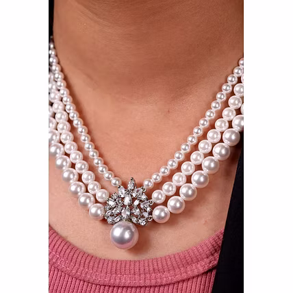 Shell Pearl Necklace with Pendant – 8mm, 6mm, &amp; 5mm Beads - Gemstones Necklace-2
