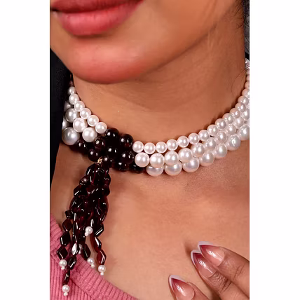Shell Pearl with Garnet Beads Necklace - Gemstones Necklace-1