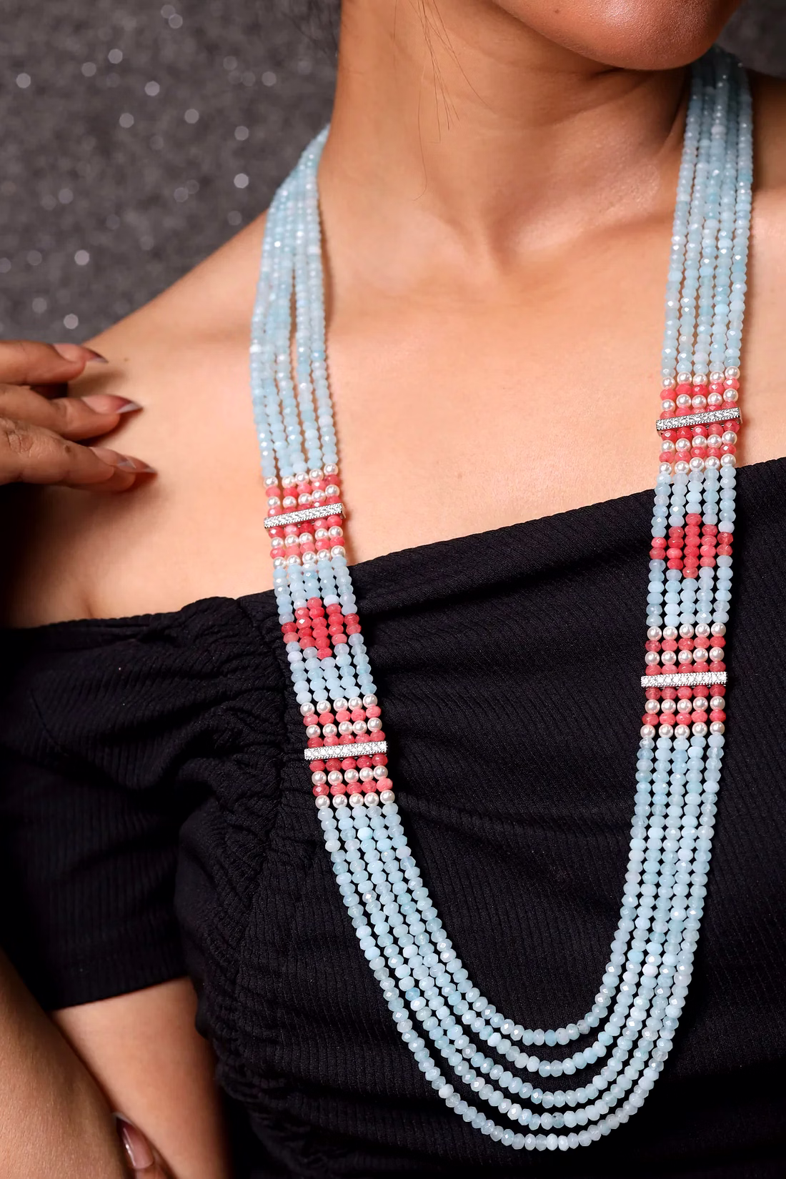 Sky Blue Onyx Beads Necklace - Gemstones Necklace image 2