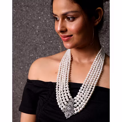 Stylish Layered Pearls with Pendent Necklace - Gemstones Necklace-12745505
