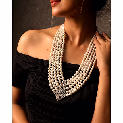 Stylish Layered Pearls with Pendent Necklace - Gemstones Necklace-1