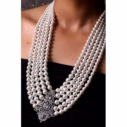 Stylish Layered Pearls with Pendent Necklace - Gemstones Necklace-2