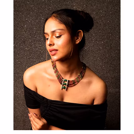 Tourmaline with green tumbles five line necklace - Gemstones Necklace-12745543