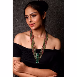 tourmaline with green tumbles seven line necklace - gemstones necklace