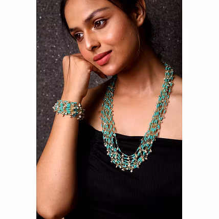 Turquoise Onyx Bunch Necklace - Gemstones Necklace-12745607