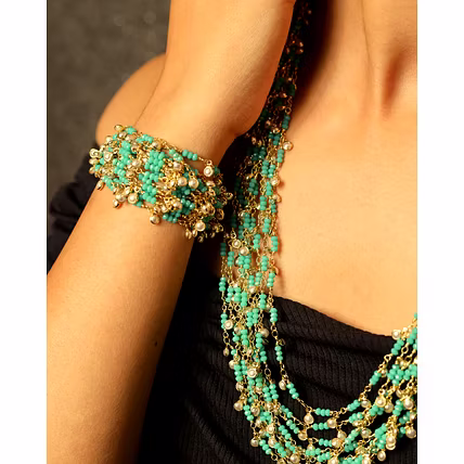 Turquoise Onyx Bunch Necklace - Gemstones Necklace-1