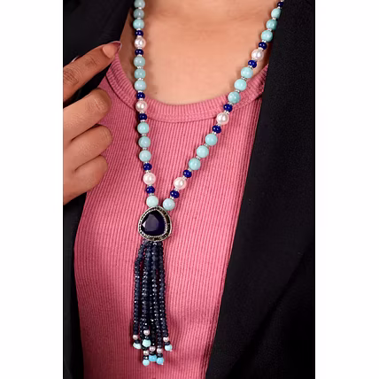 Turquoise with Labradorite Bunch Pendant Necklace - Gemstones Necklace-1