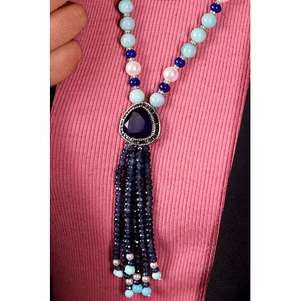 Turquoise with Labradorite Bunch Pendant Necklace - Gemstones Necklace-2
