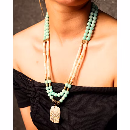 Unique Amazonite Stones with Agate Locket Necklace - Gemstones Necklace-1