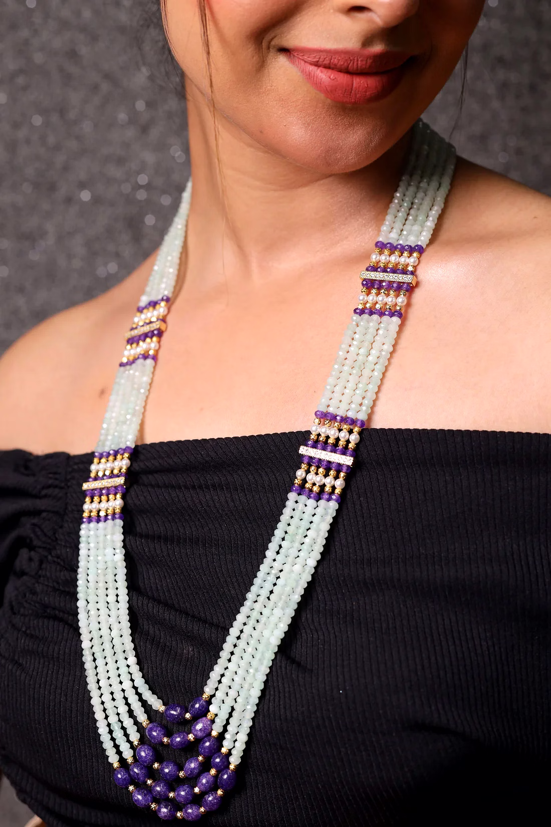 Vibrant Aqua & purple Onyx Beads Necklace - Gemstones Necklace image 2
