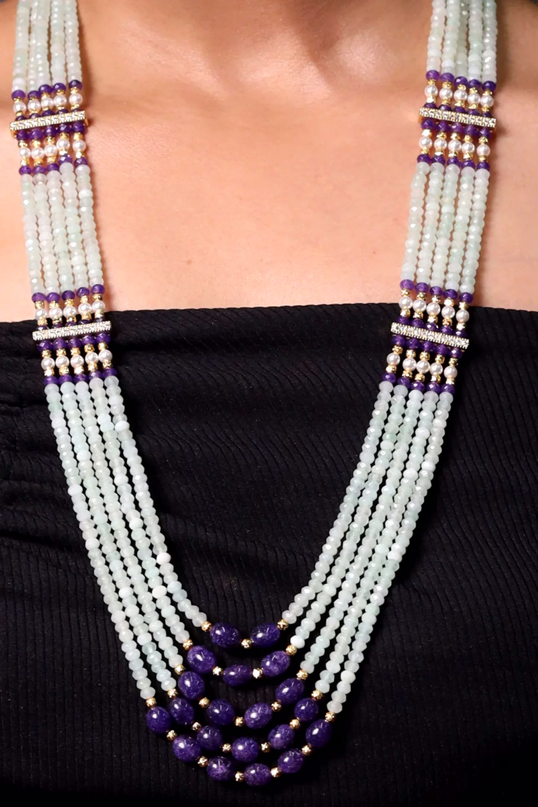 Vibrant Aqua & purple Onyx Beads Necklace - Gemstones Necklace image 3