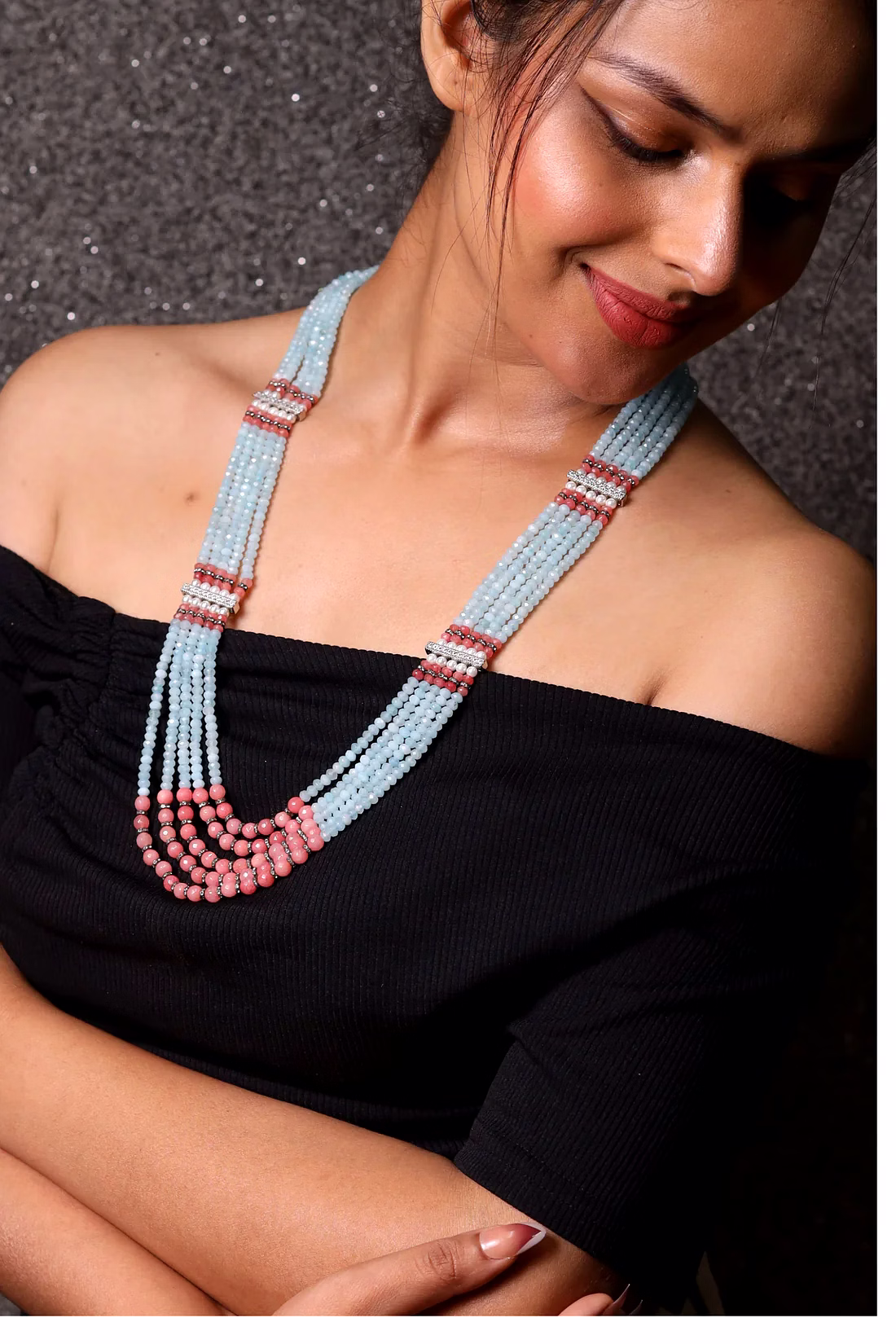 vibrant blue onyx layered beads necklace - gemstones necklace