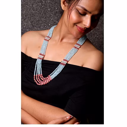 Vibrant Blue Onyx Layered Beads Necklace - Gemstones Necklace-12745723