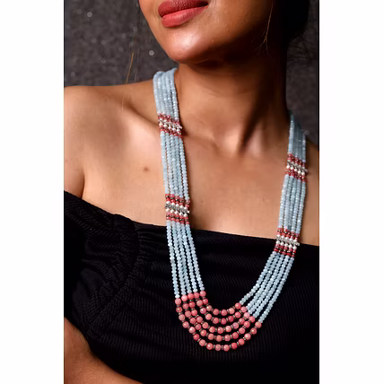 Vibrant Blue Onyx Layered Beads Necklace - Gemstones Necklace-1