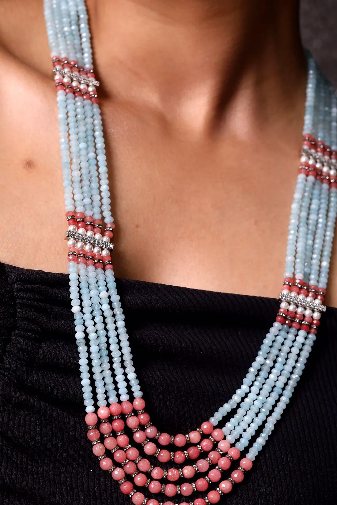 Vibrant Blue Onyx Layered Beads Necklace - Gemstones Necklace image 3
