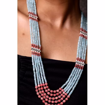 Vibrant Blue Onyx Layered Beads Necklace - Gemstones Necklace-2