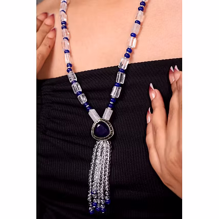 White Crystal with Blue Pendant String Necklace - Gemstones Necklace-1