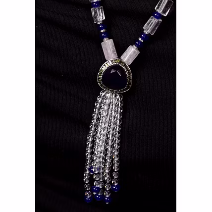 White Crystal with Blue Pendant String Necklace - Gemstones Necklace-2