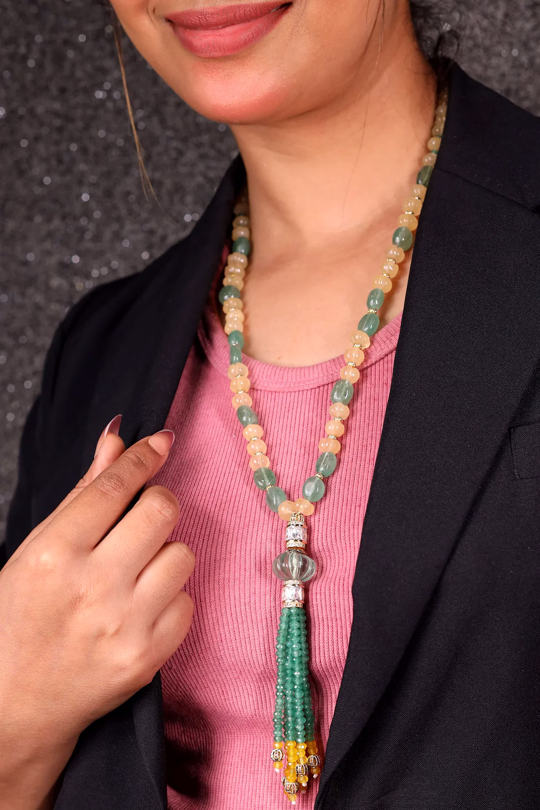 Yellow Aventurine & Green contemporary Necklace - Gemstones Necklace image 2