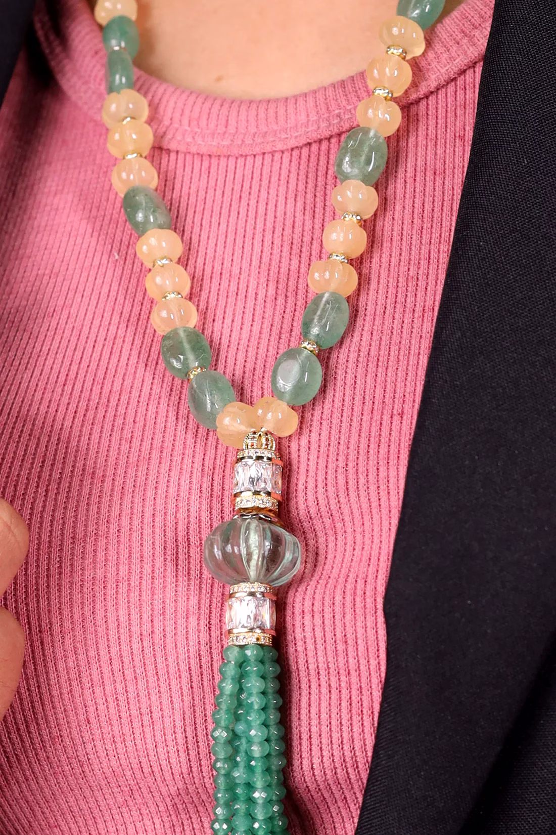 Yellow Aventurine & Green contemporary Necklace - Gemstones Necklace image 3