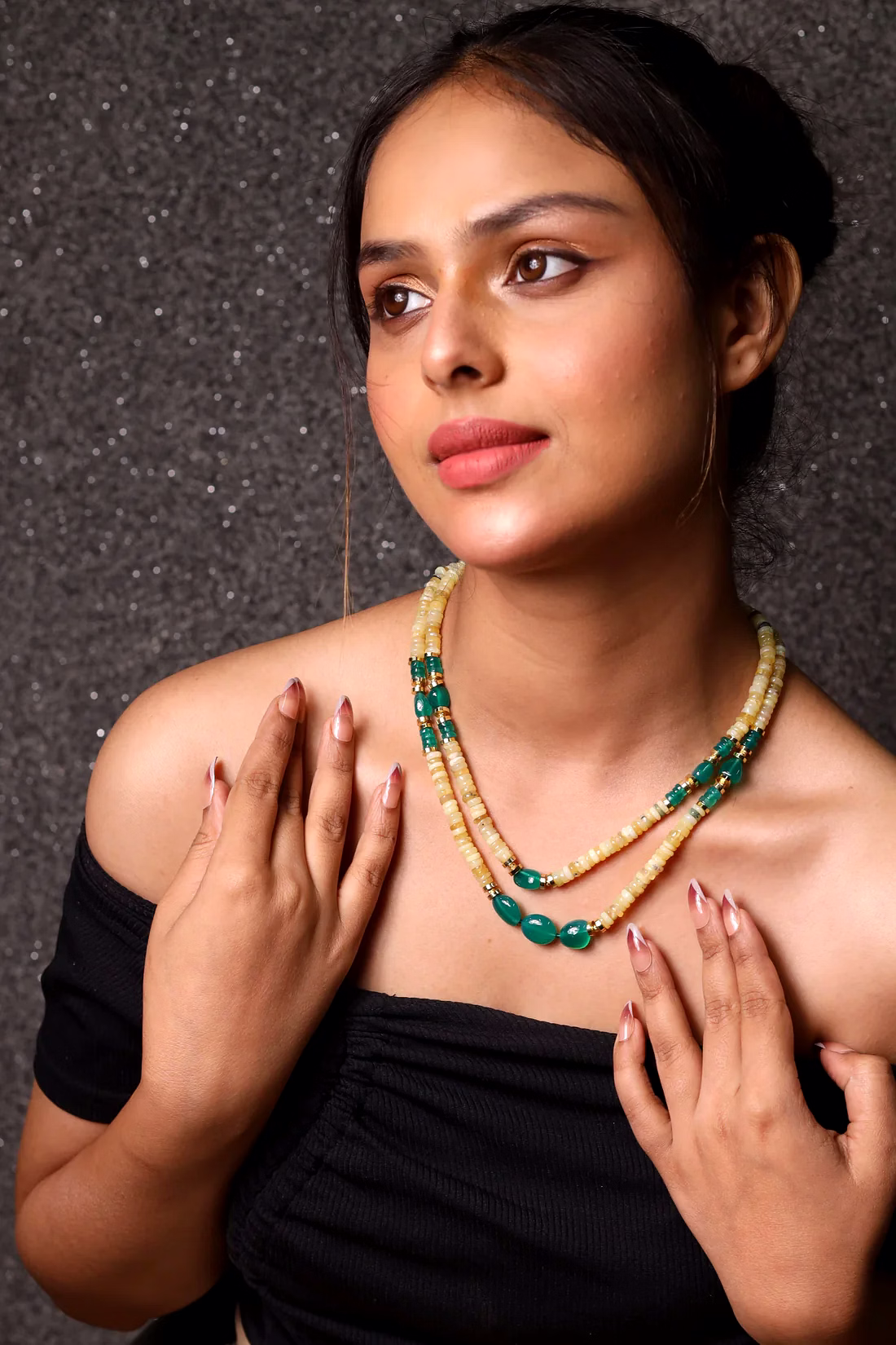 yellow opal with green onyx necklace - gemstones necklace