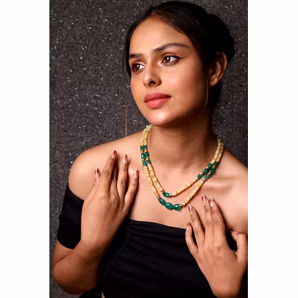Yellow Opal with Green Onyx Necklace  - Gemstones Necklace-12745833
