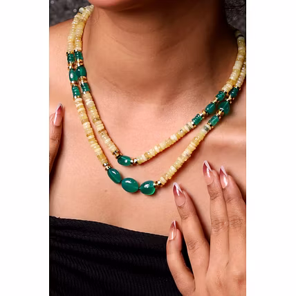 Yellow Opal with Green Onyx Necklace  - Gemstones Necklace-2