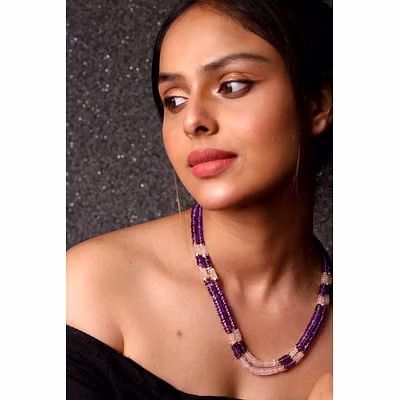 Amethyst and Rose Quartz Beads Necklace - Gemstone Necklace-12755845