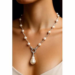 baroque pearl necklace with cz studded link – timeless grace gemstone necklace by emryn