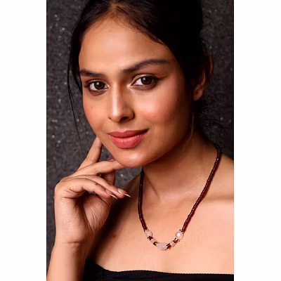 Garnet with Rose Quartz Heishi Beads Gemstone  Necklace-12756545