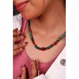 emryn green zoisite & ruby beads gemstone necklace